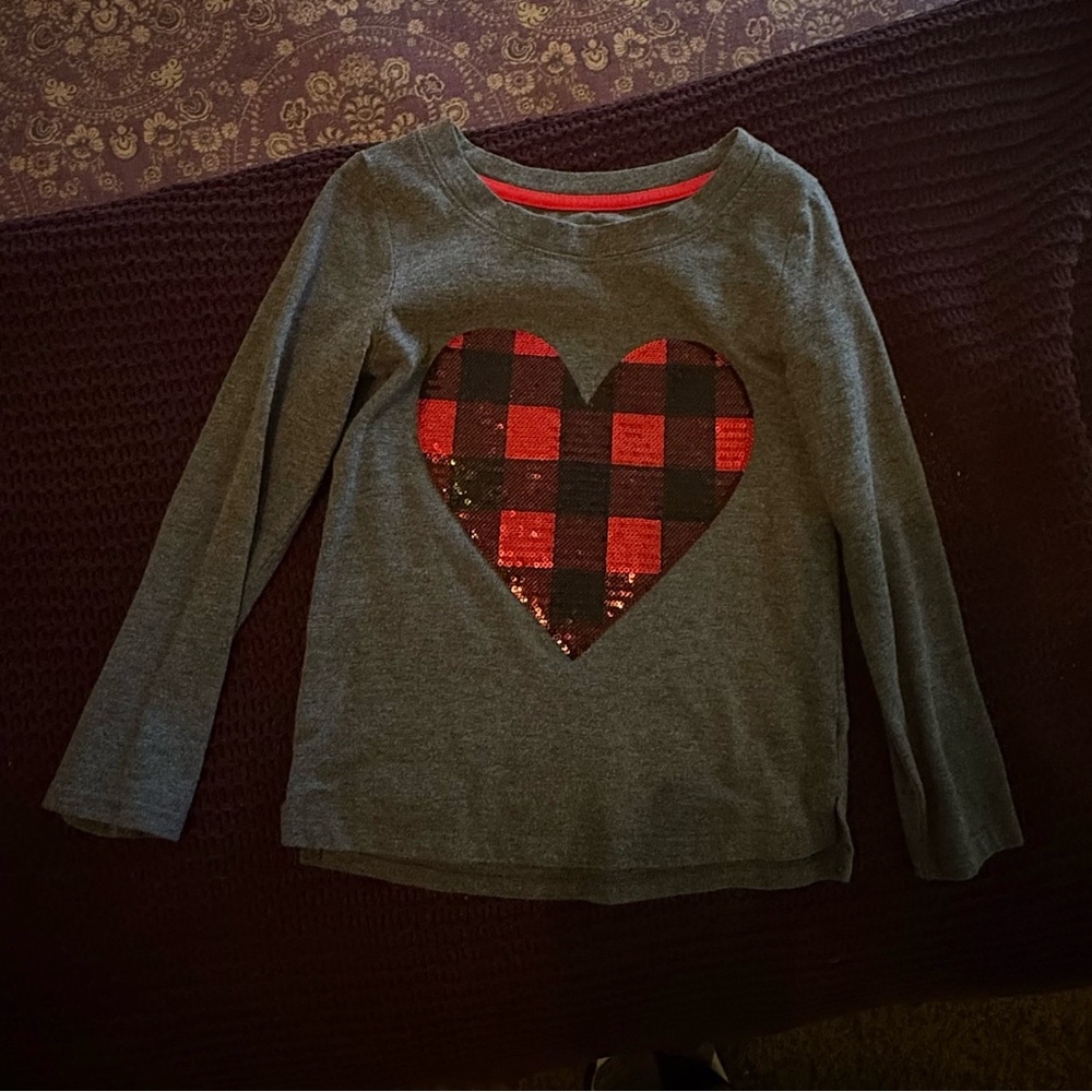 Cat & Jack Gray Long Sleeve Shirt with Red Plaid Heart